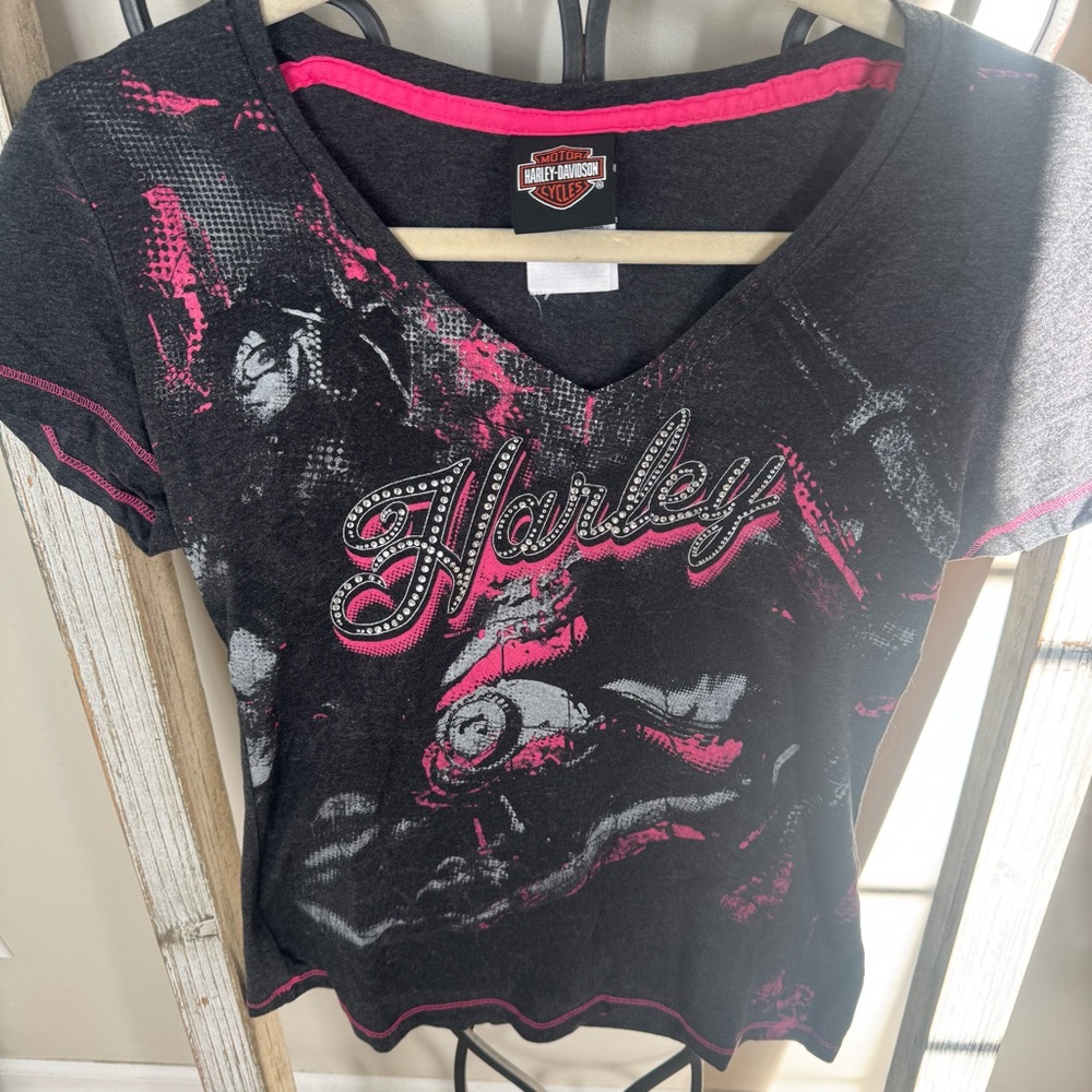 Harley-Davidson Bluegrass Louisville KY Rhinestone Tee Womens Medium USA